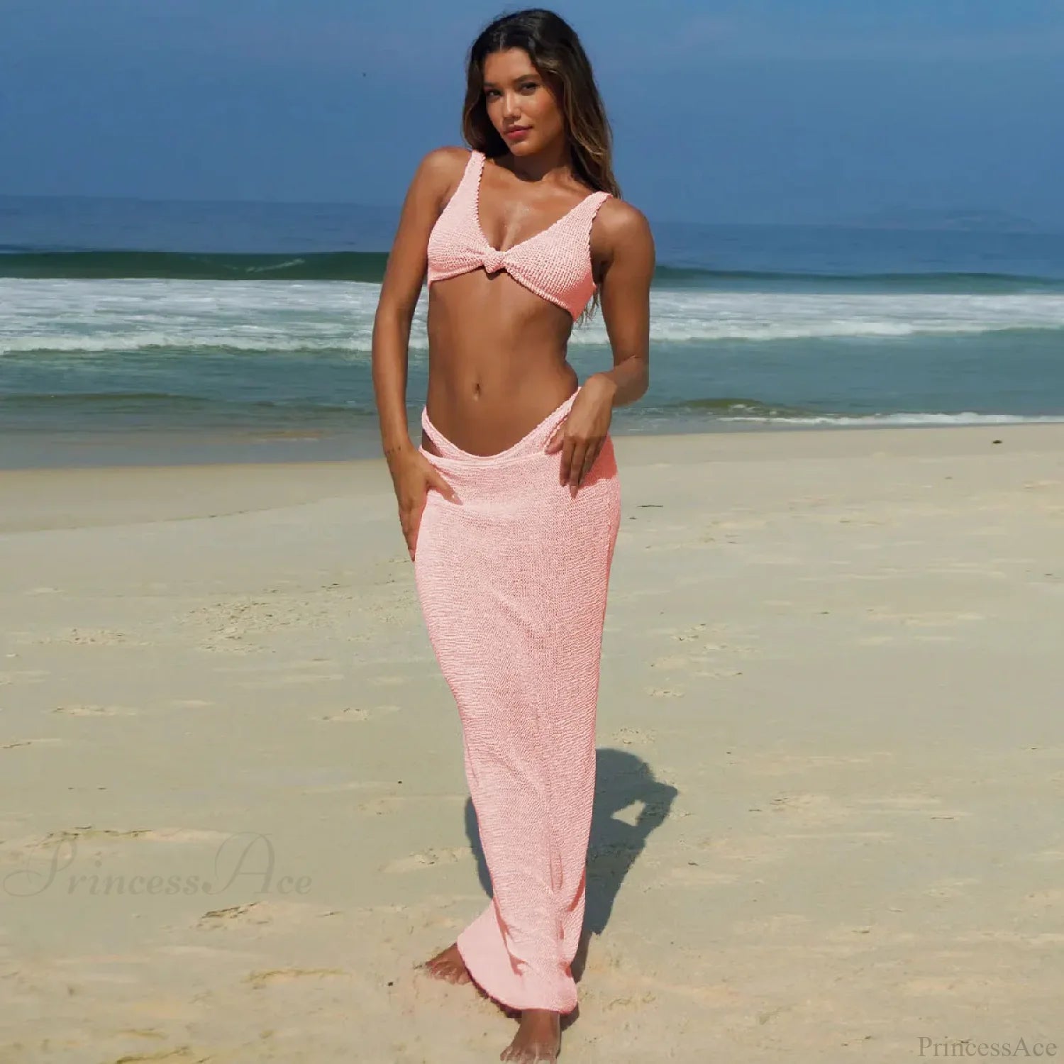 Ruffle Bikini Set with Push Up Bottom Three Piece Swimsuit Pink / S
