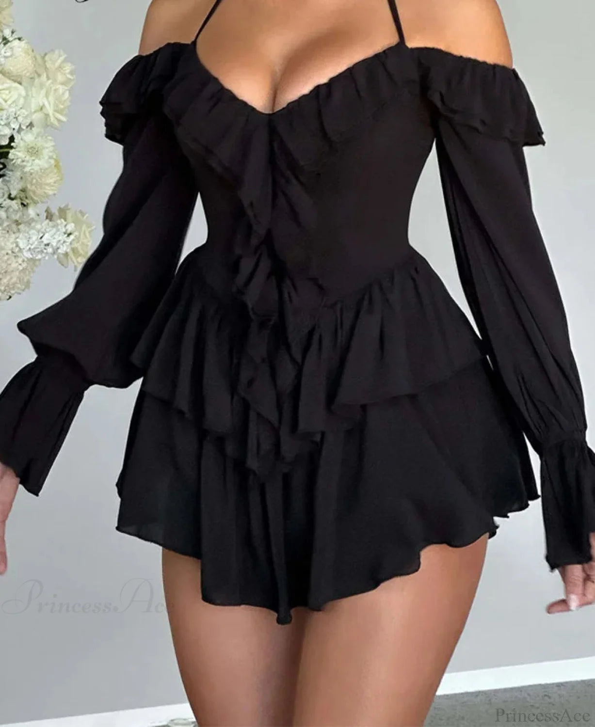 Ruffle Flare Sleeve Mini Dress minidress-250223