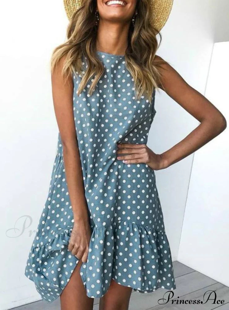 Ruffle Print Dress For Women - Spring/Summer S / Blue Dresses