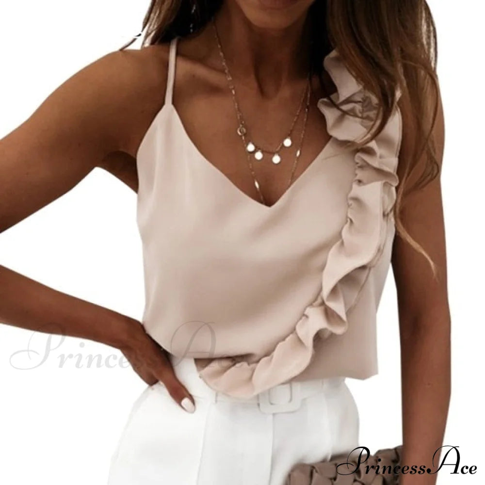 Ruffle Spaghetti Warm-Season Blouse Muyogrt Neck Strap V Backless Sleeveless Women Casual Shirts