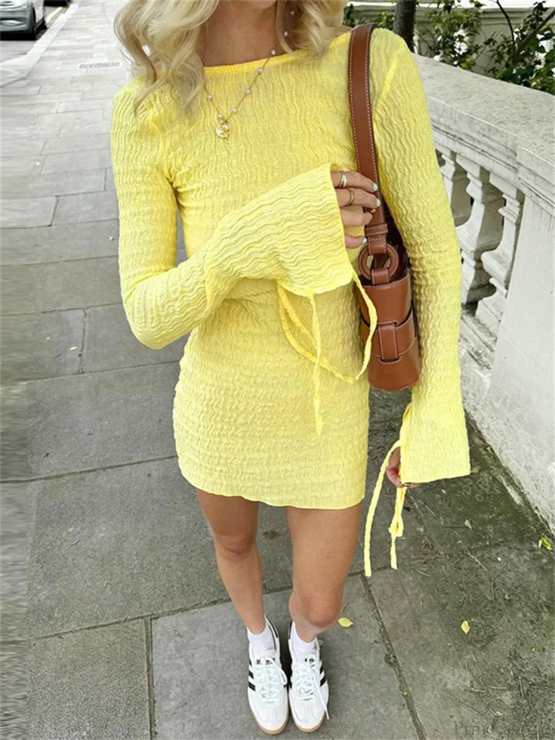 Ruffled Long Sleeve Mini Dress minidress-250223