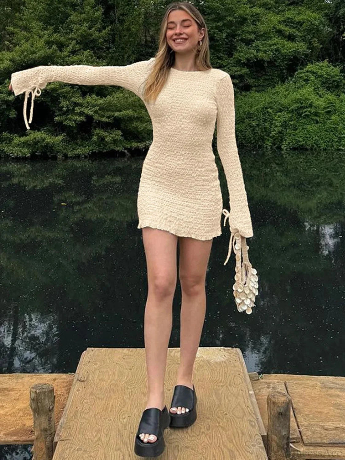 Ruffled Long Sleeve Mini Dress minidress-250223