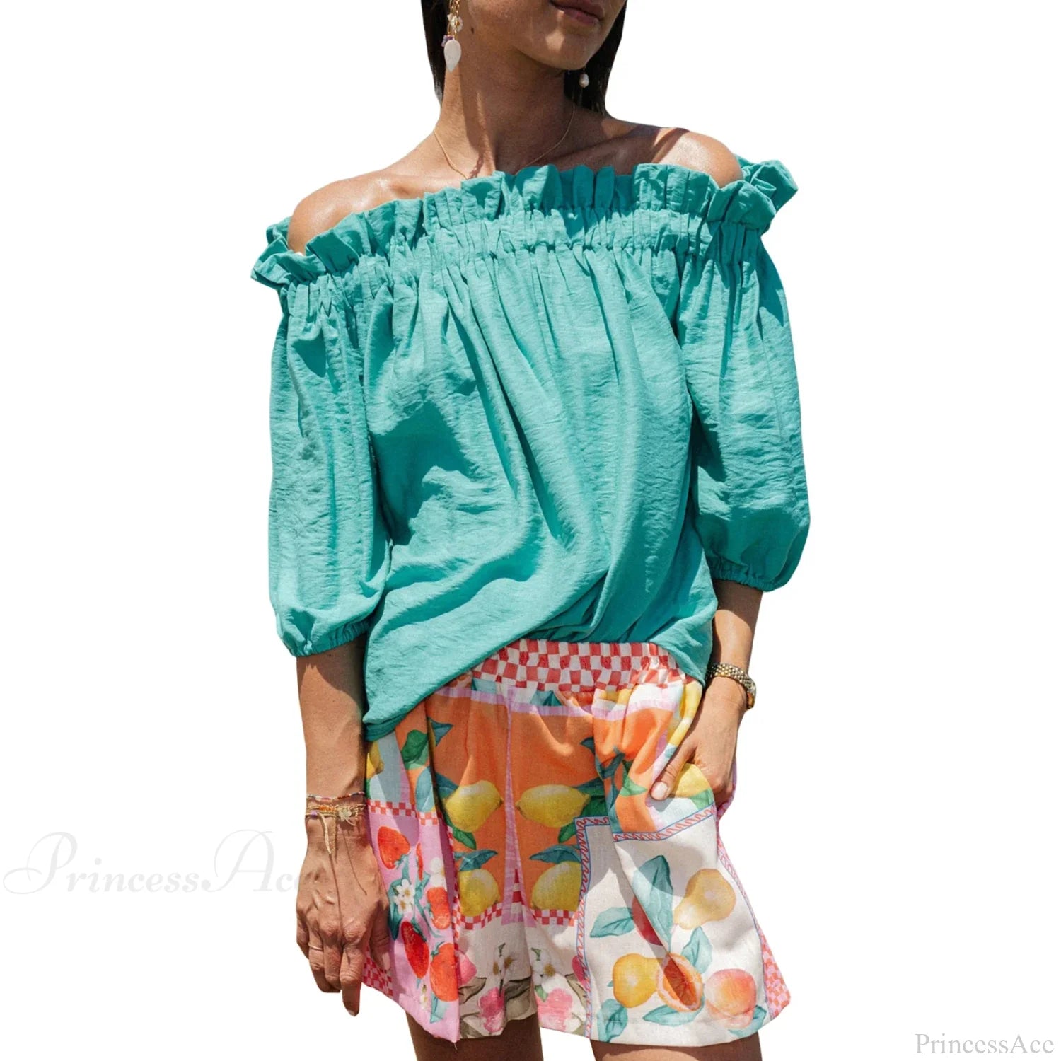 Ruffled Off-Shoulder Solid Fashion Blouse green / S blouse-250126