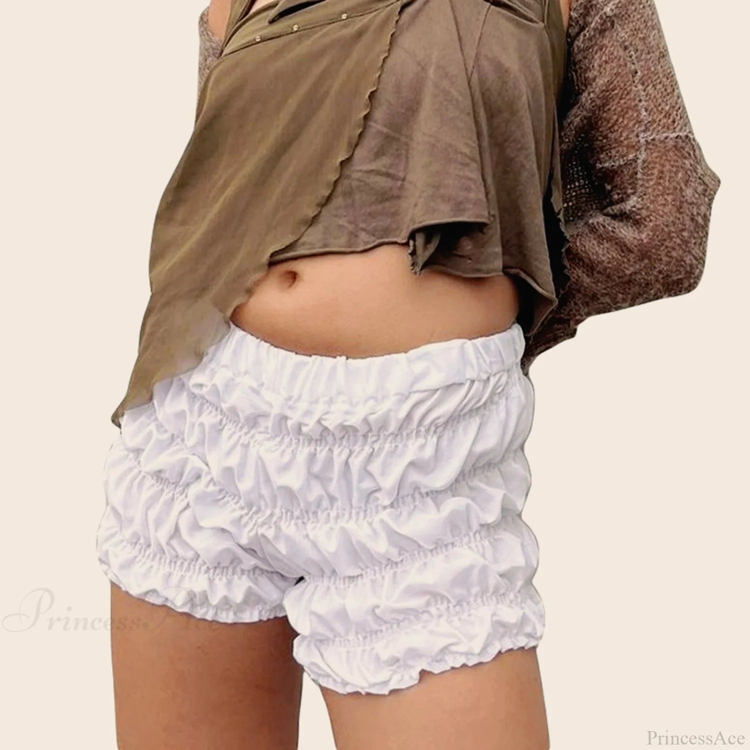 Ruffled Ruched Solid Bloomer Short WHITE / S short-250223