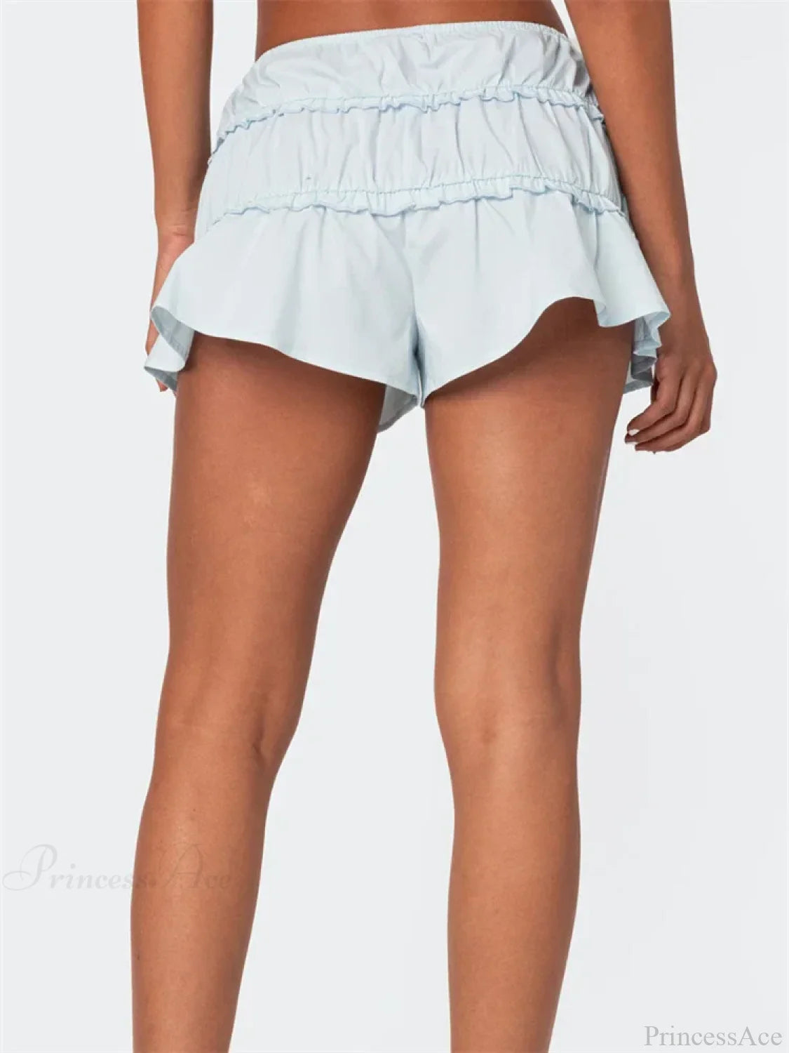 Ruffled Solid Elastic Waist Short short-250223