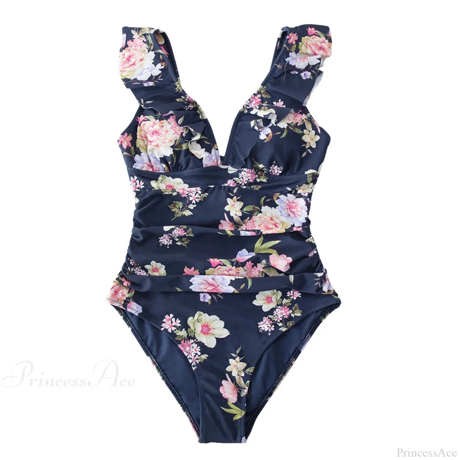 Ruffled V-neck Lace Up Monokini One Piece Set color11 / XS