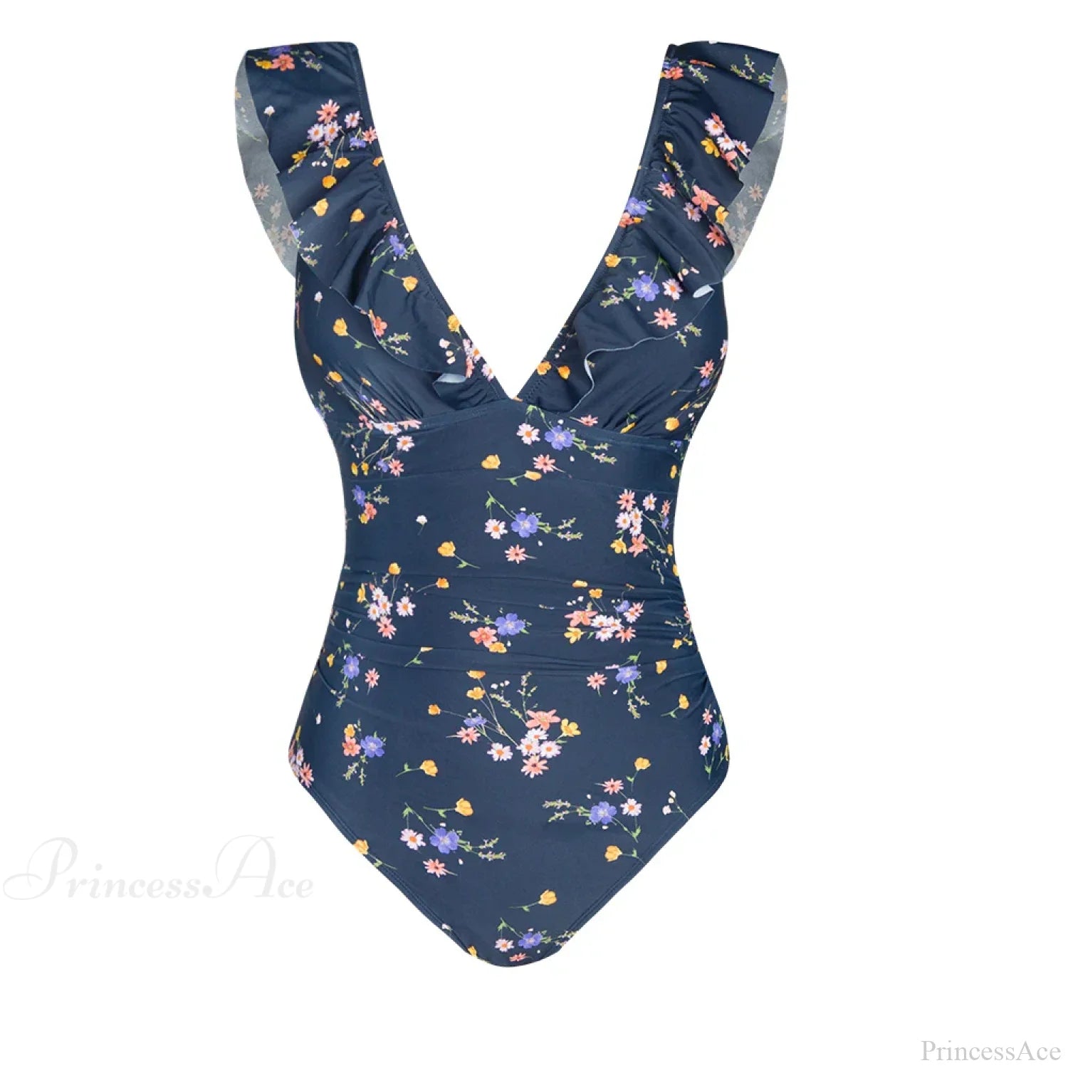 Ruffled V-neck Lace Up Monokini One Piece Set color17 / XS