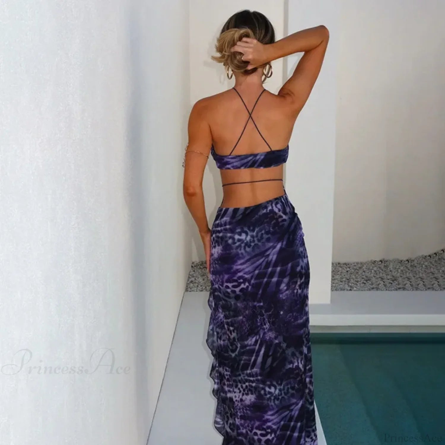 Ruffles Print Midi Vacation Dress vacationdress-250223