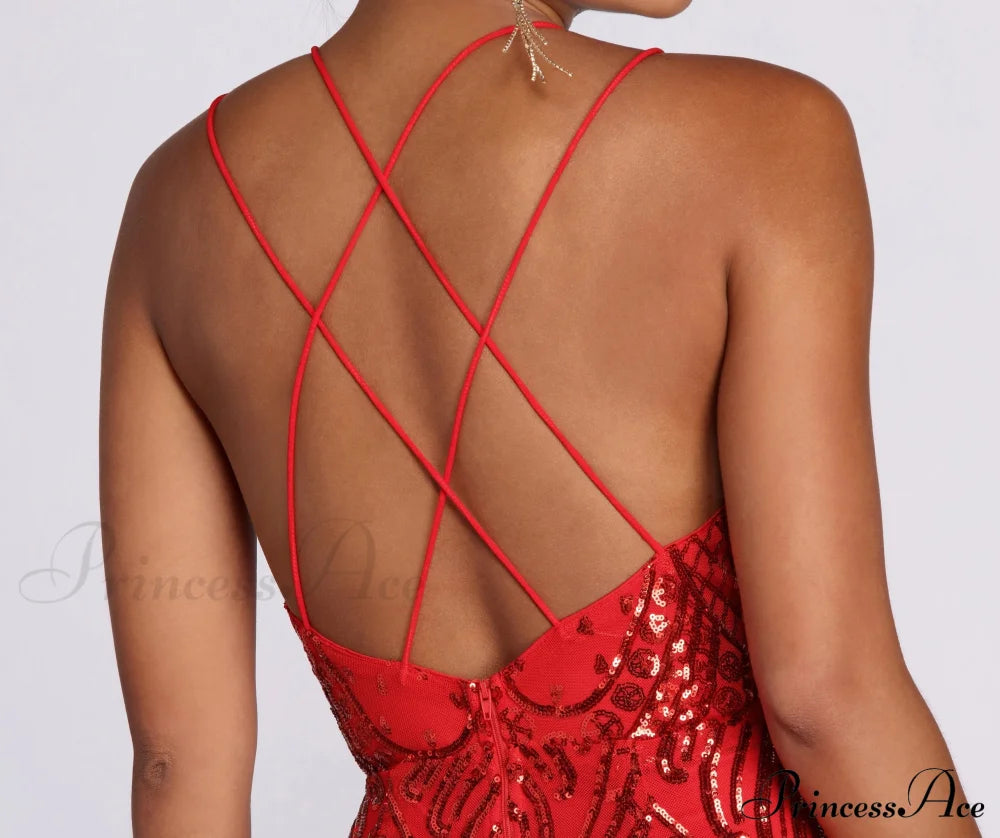 Salma Formal Sequin Charming Scroll Print Dress S.o. Long Dresses