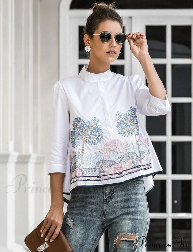 Sana Embroidered Shirt Tops & Blouses