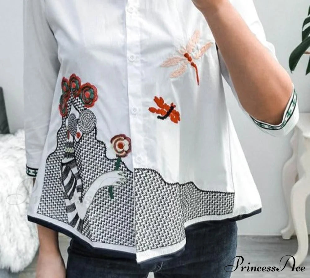 Sana Embroidered Shirt Tops & Blouses