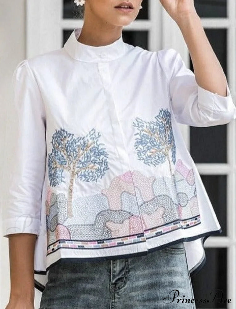 Sana Embroidered Shirt White Embroidery / S Tops & Blouses