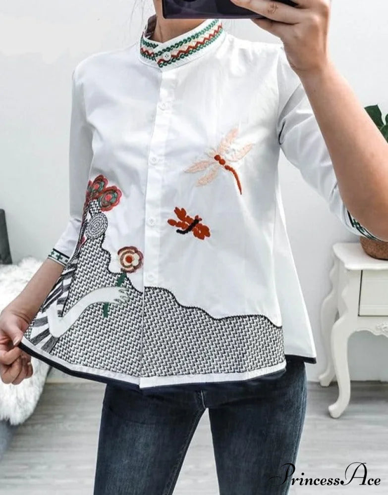 Sana Embroidered Shirt White Ukrainian / S Tops & Blouses