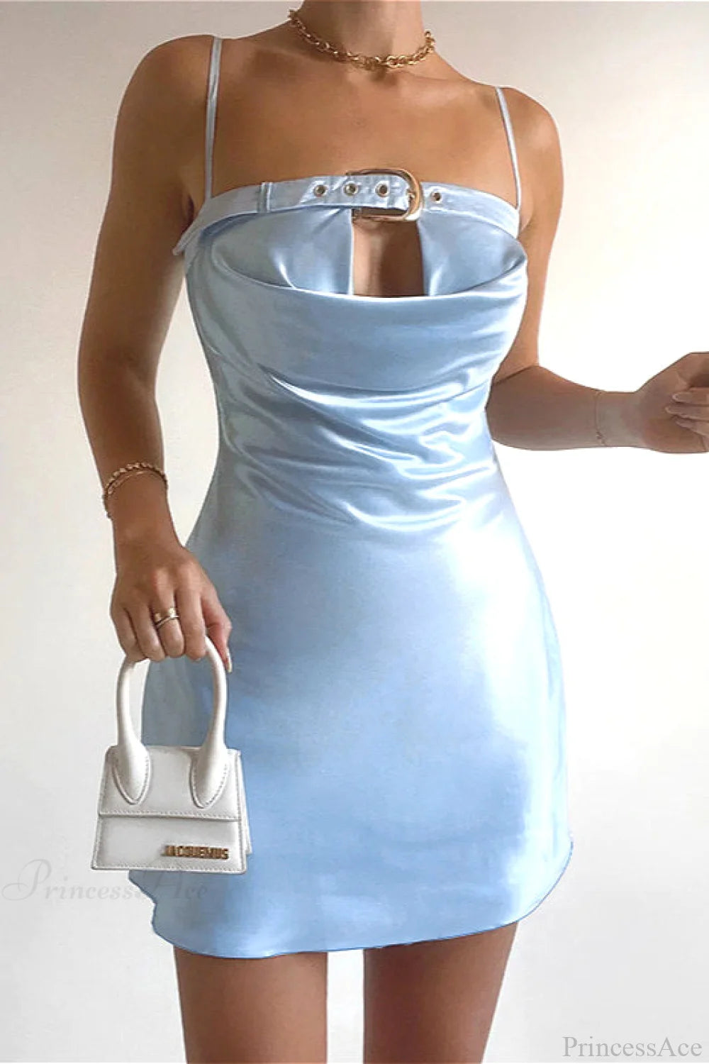 Satin Adjustable V Neck Hot Cami Mini Dress