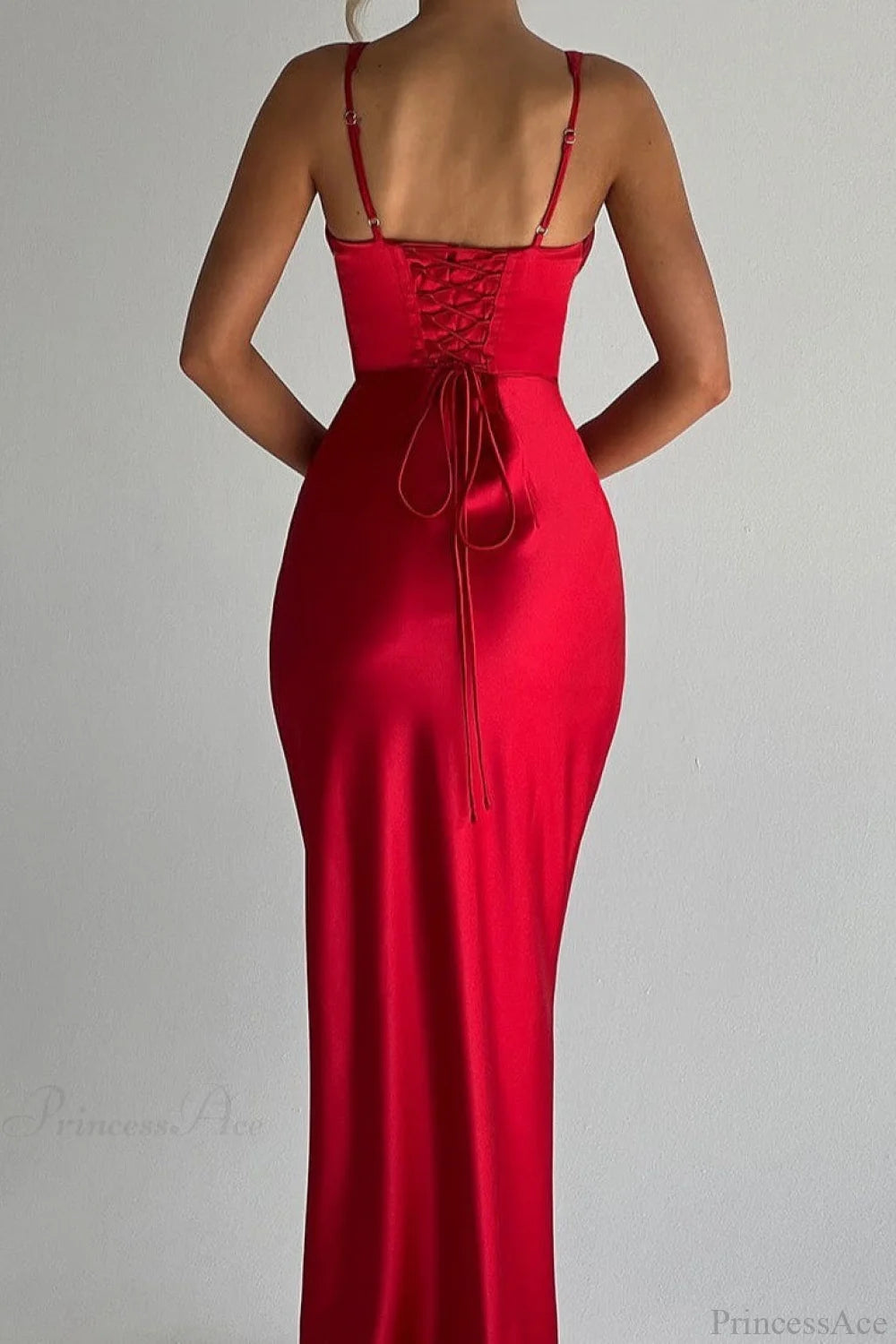 Satin Boned Spaghetti Strap Open Back Wedding Dress