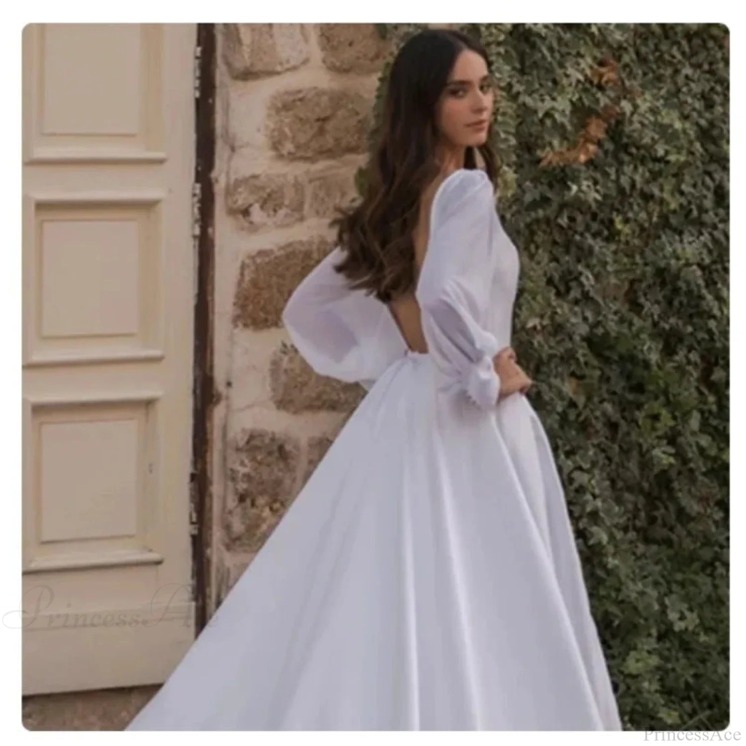 Satin Chiffon Sleeve Backless Wedding Dress weddingdress-250223