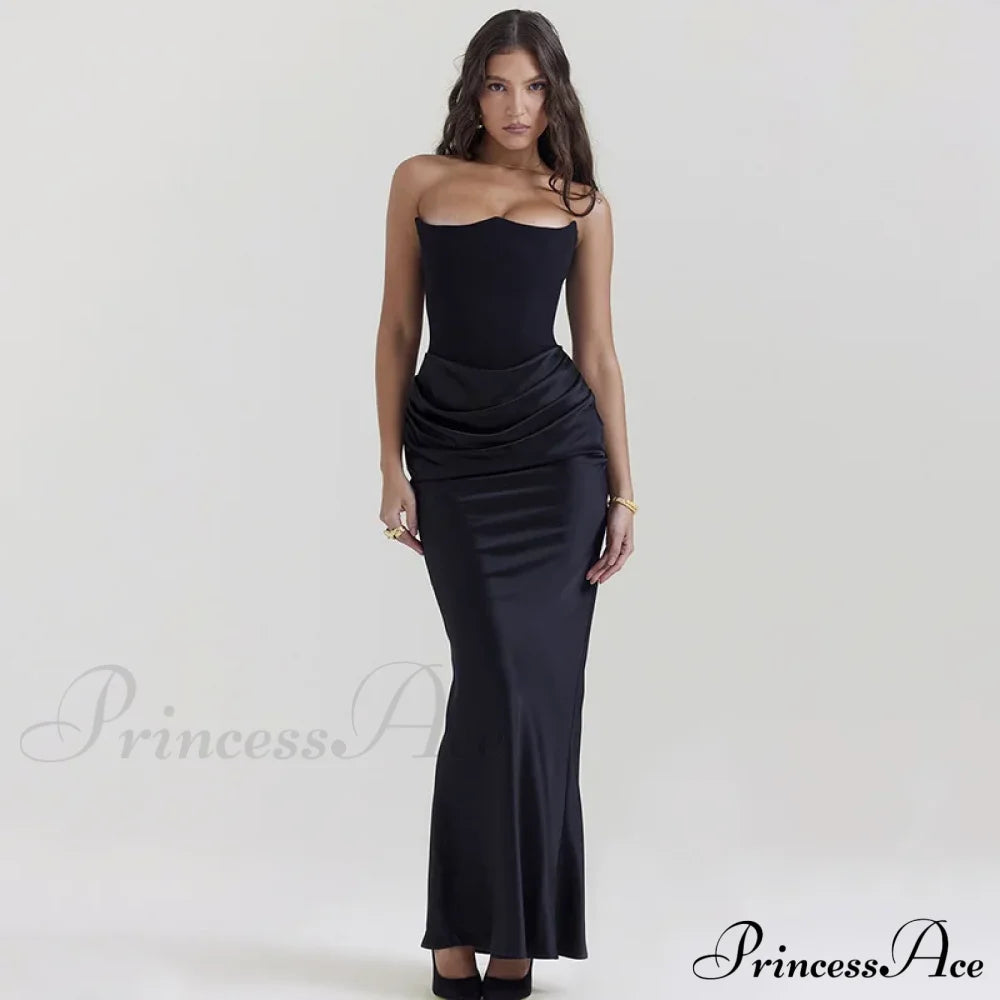 Satin Corset Stylish Maxi Dress Solid Long