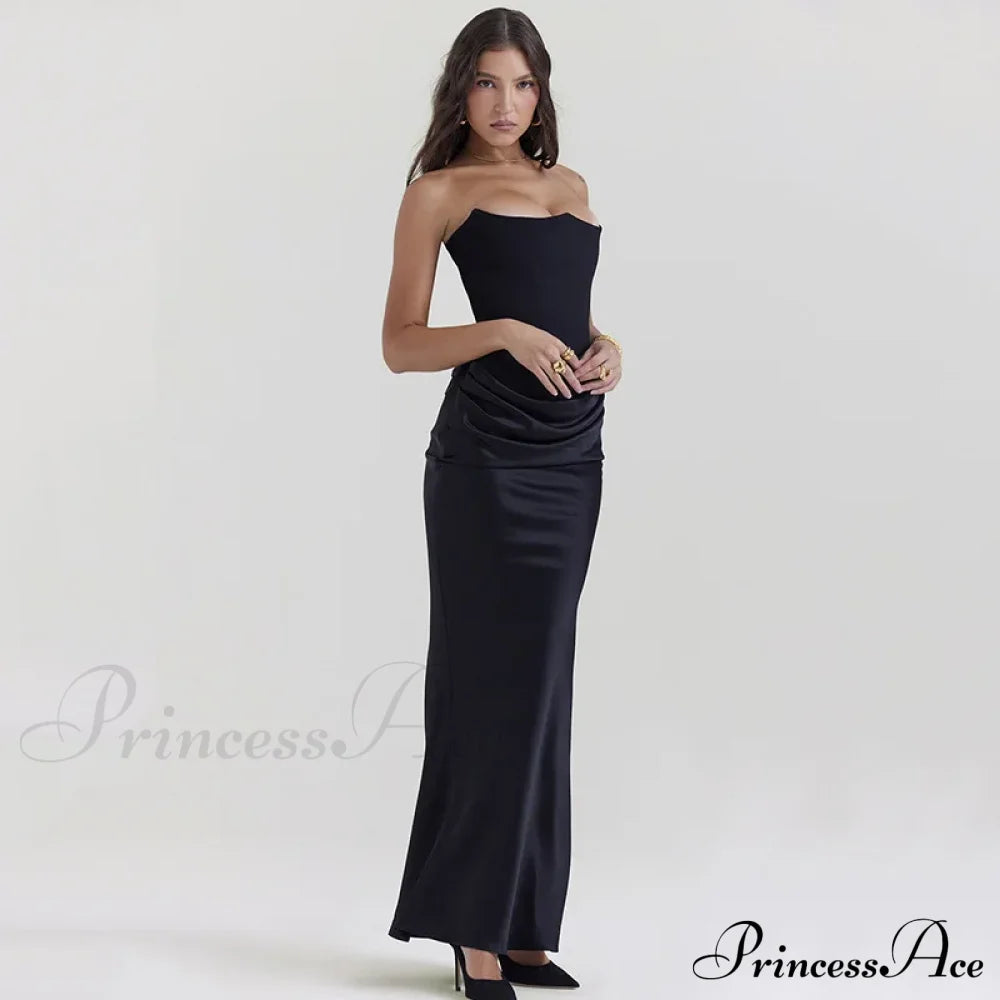 Satin Corset Stylish Maxi Dress Solid Long