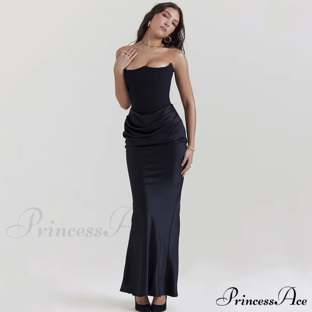 Satin Corset Stylish Maxi Dress Solid Long