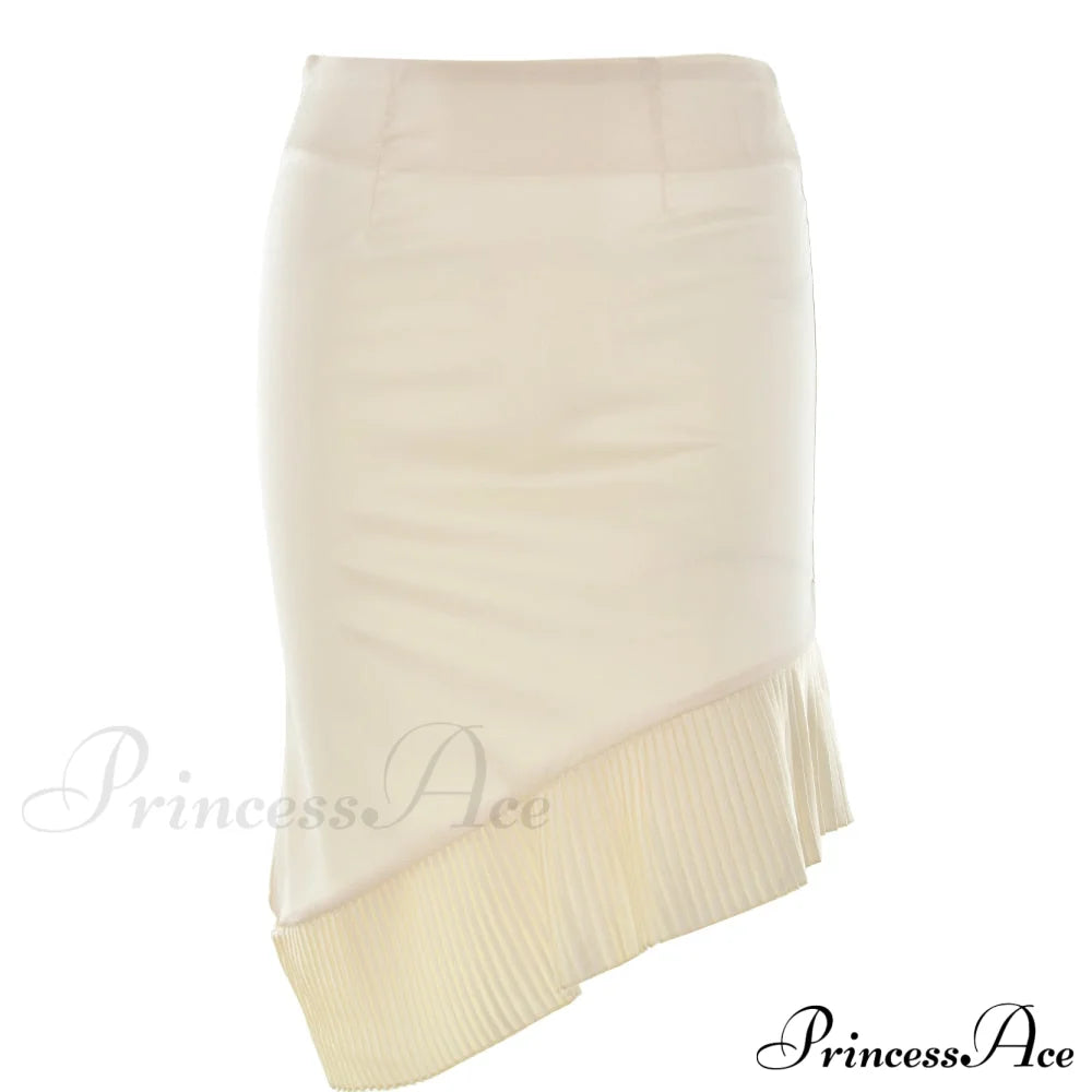 Satin Irregular Pleated Charming Trim Midi Skirt