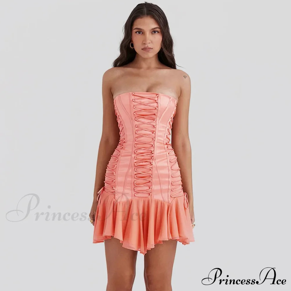 Satin Lace Up Charming Bandage Strapless Mini Dress