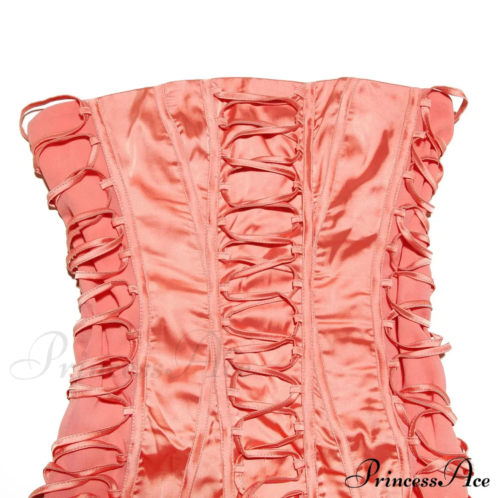Satin Lace Up Charming Bandage Strapless Mini Dress