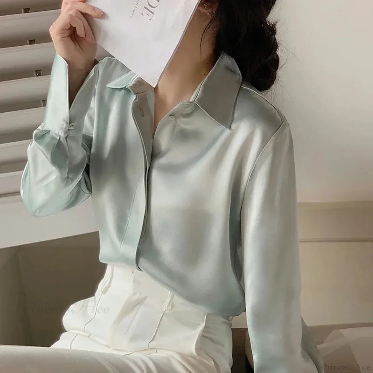 Satin Long Sleeve French Style Office Lady Blouse blouse-250126