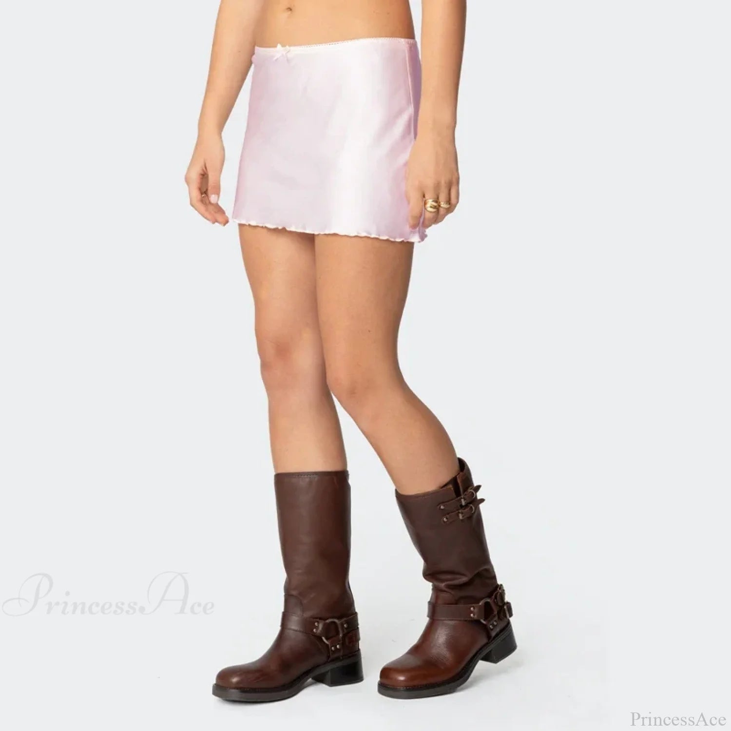 Satin Solid Low Waist Skirt skirts-250223