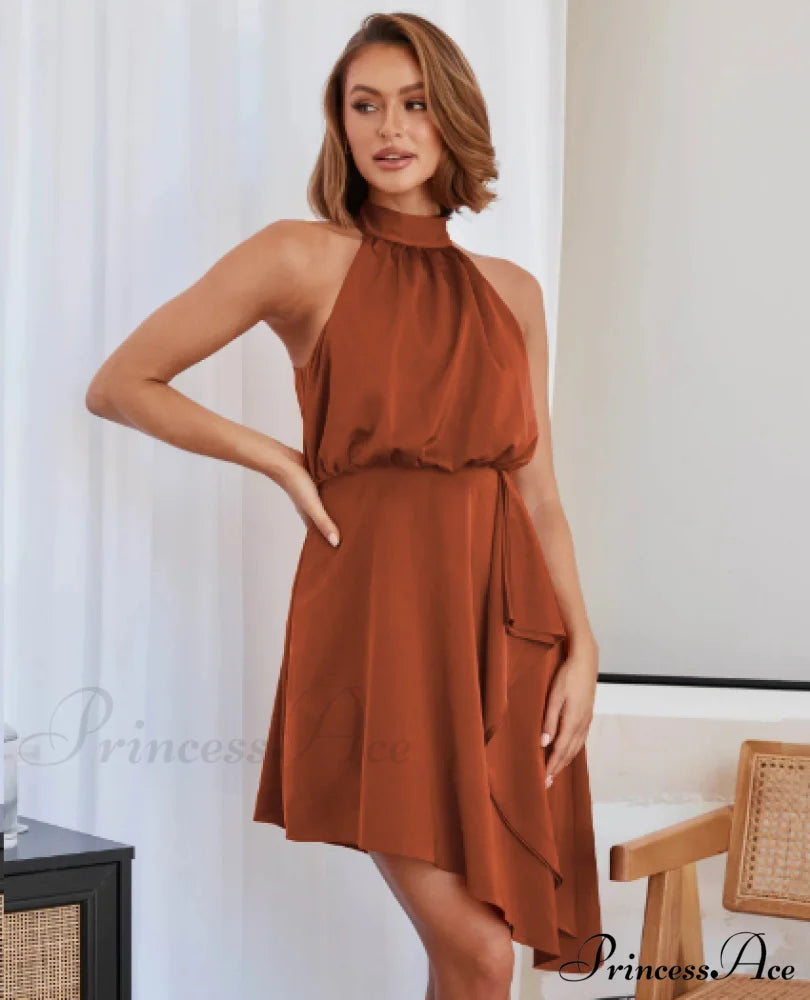 Satin Strap Dress With Hanging Neck S / Dark Dresses