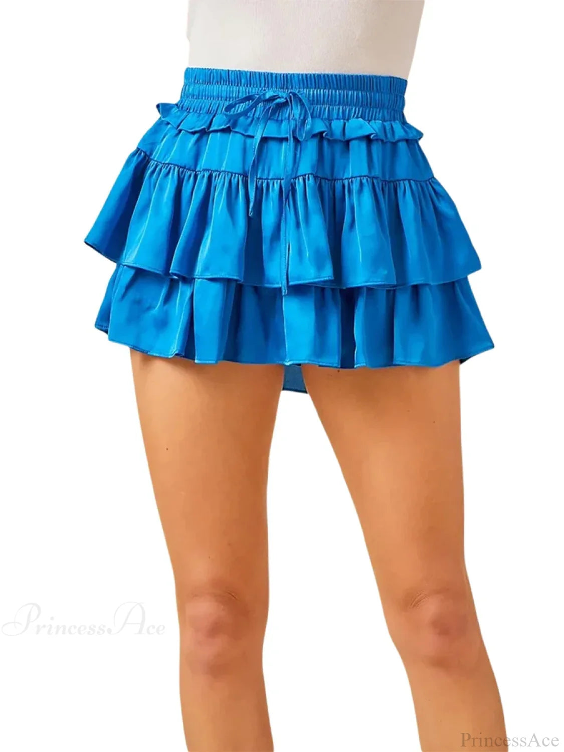 Satin Tiered Flared Pleated Skirt Blue / S skirts-250223