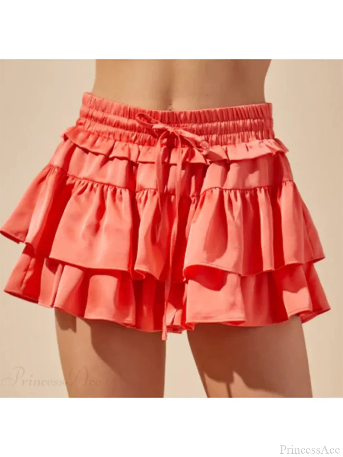 Satin Tiered Flared Pleated Skirt Orange / S skirts-250223
