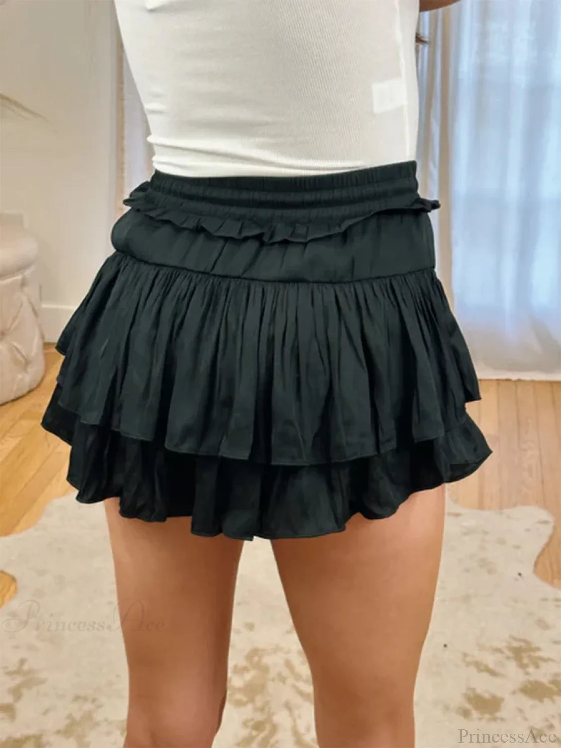 Satin Tiered Flared Pleated Skirt skirts-250223