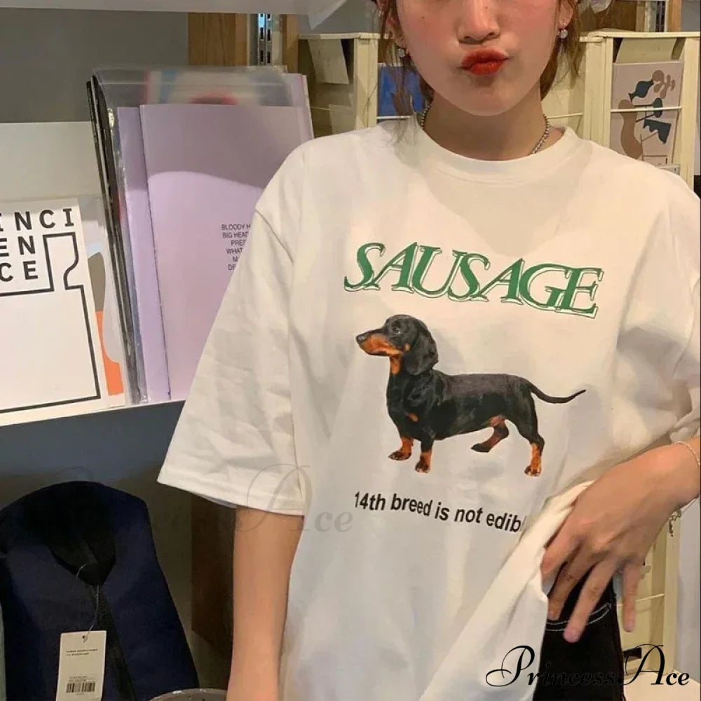 Sausage Dog Stylish Print T Shirt Letter Tees