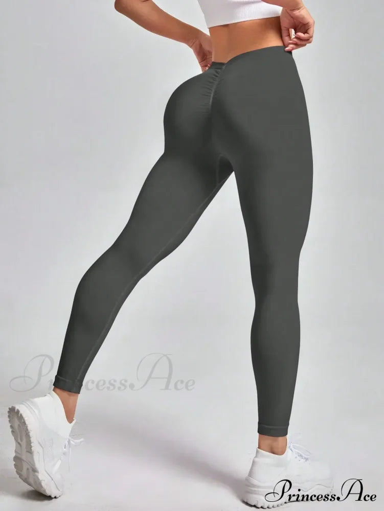Scrunch Seamless Gym Yoga Sport Knitted Legging Dark Gray / S