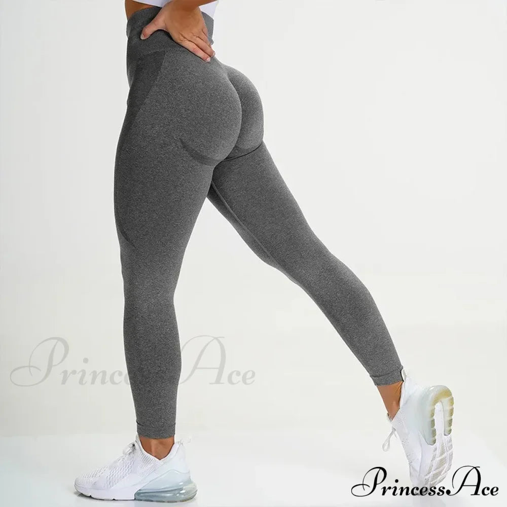 Seamless Knit Fitness High Waist Gym Training Legging Dark Gray / S