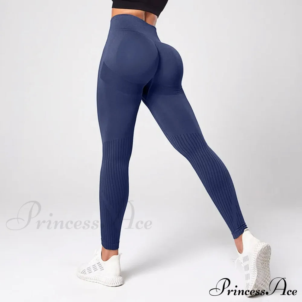 Seamless Knitted Yoga Gym Sport Legging Blue / S