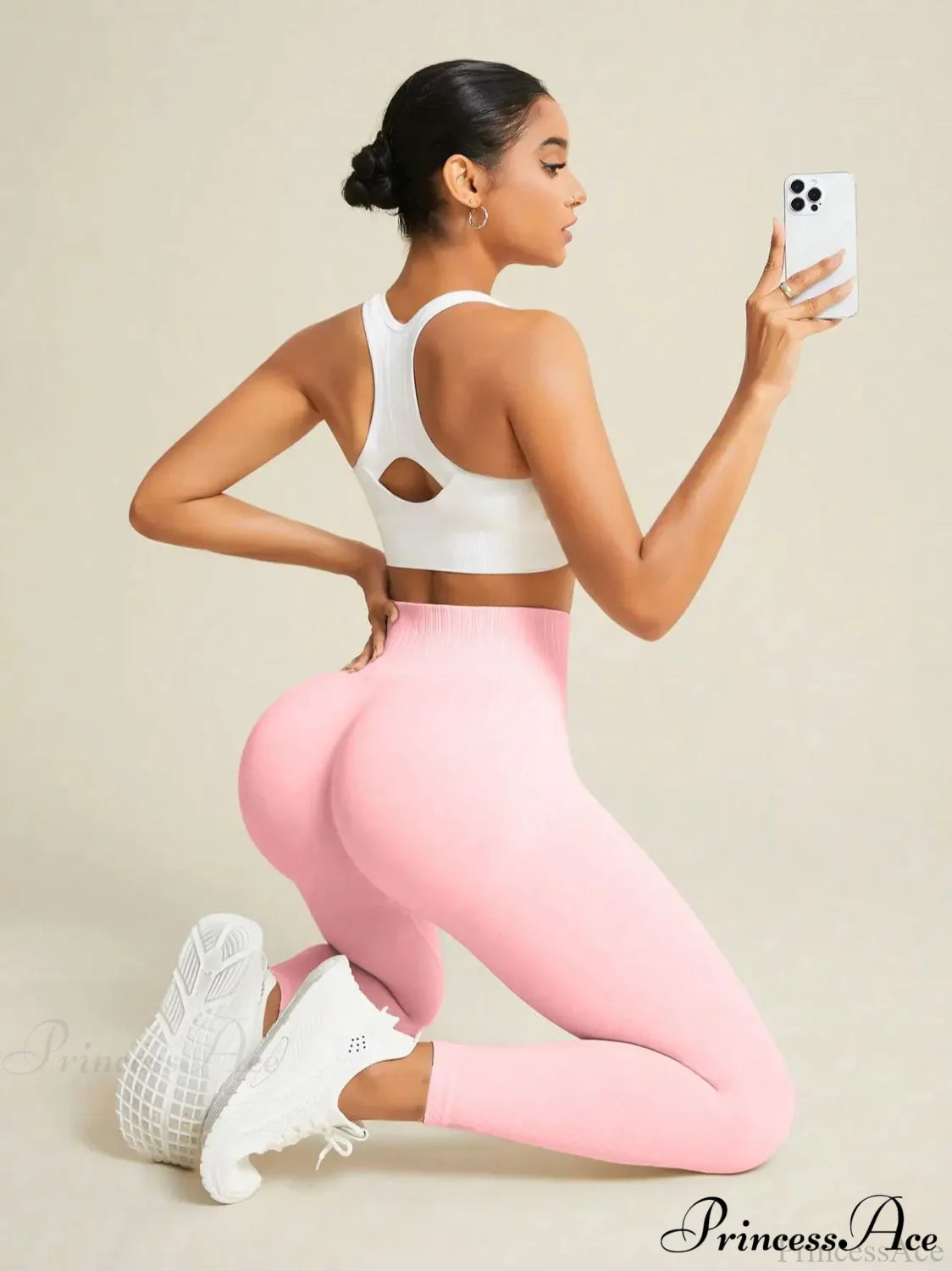 Seamless Yoga Sports Stretchy High Waist Fitness Sports Activewear Leggings Pink / S