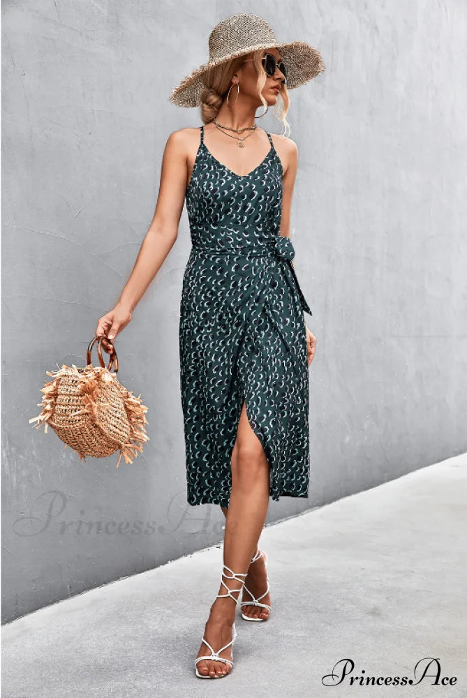 Seductive Suspender V-Neck Dress With Strap Slit Xl / Orange