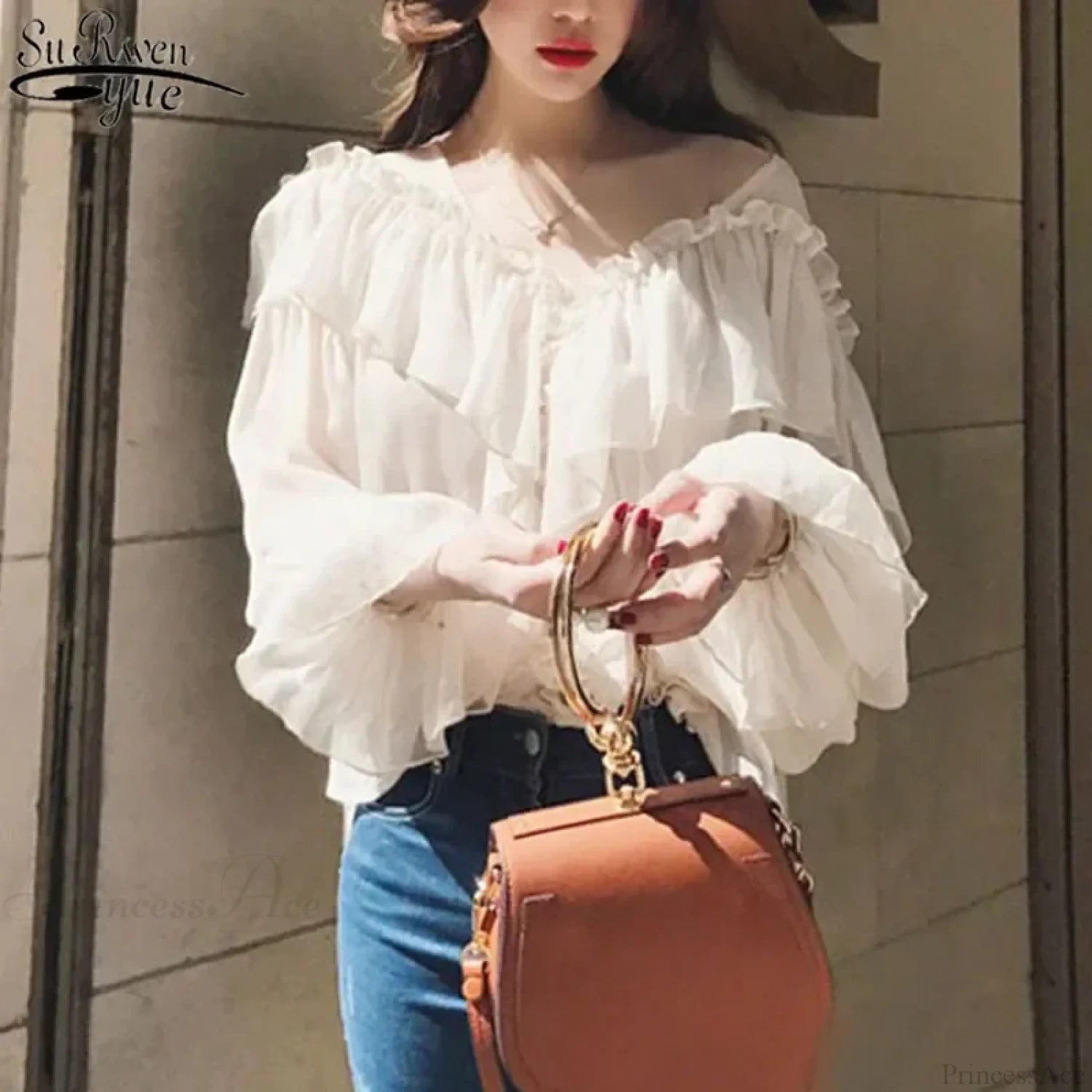 See Through Boho Mesh Ruffle Blouse apricot / S blouse-250223