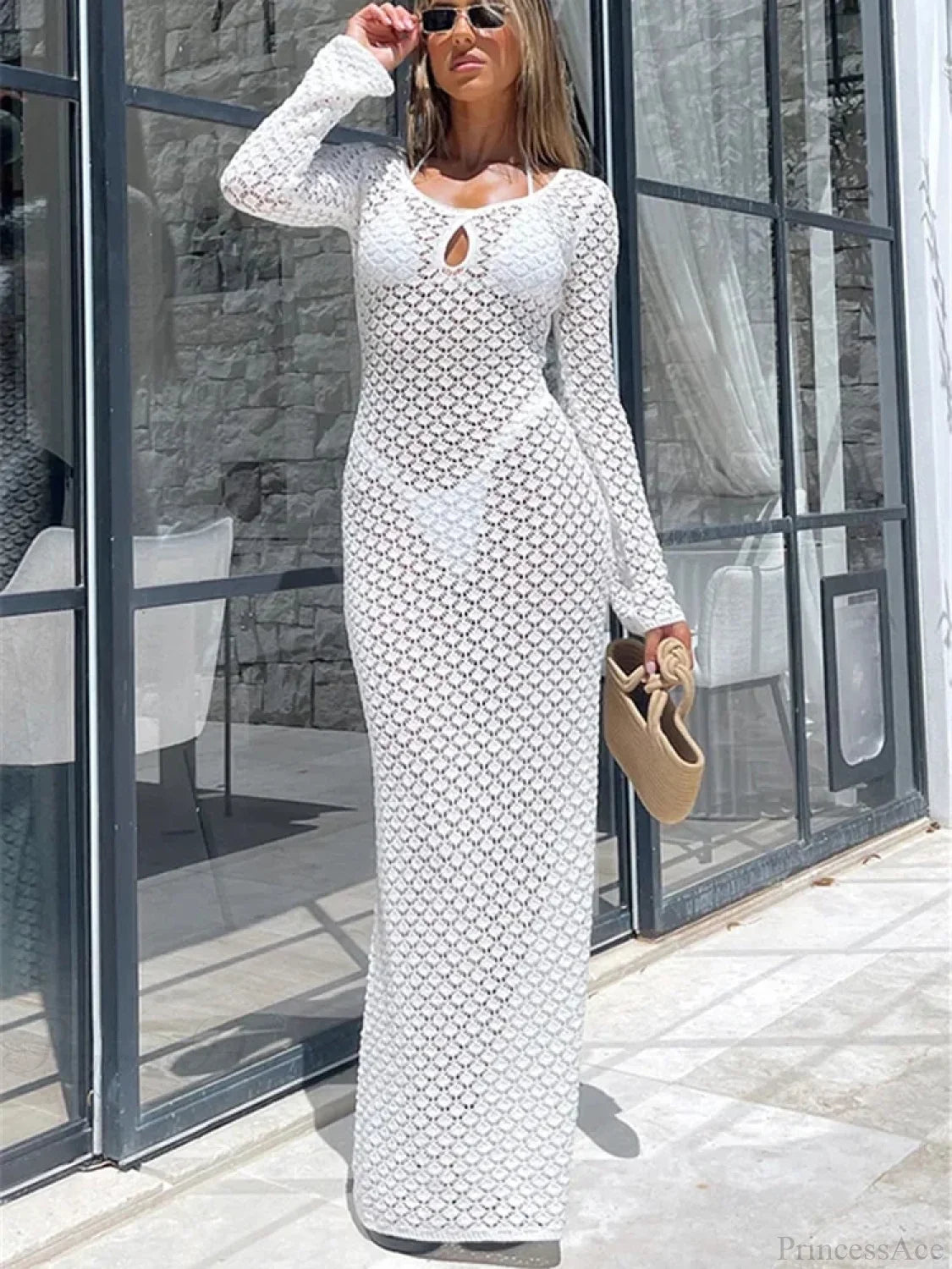 See Through Hollow Out Long Sleeve Cover Up