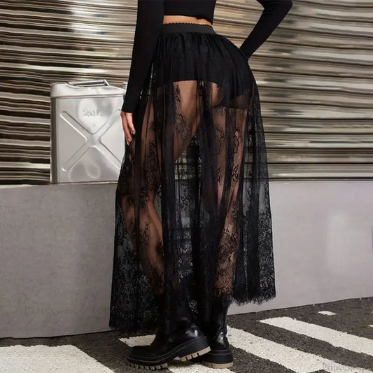 See Through Lace Maxi Party Skirt