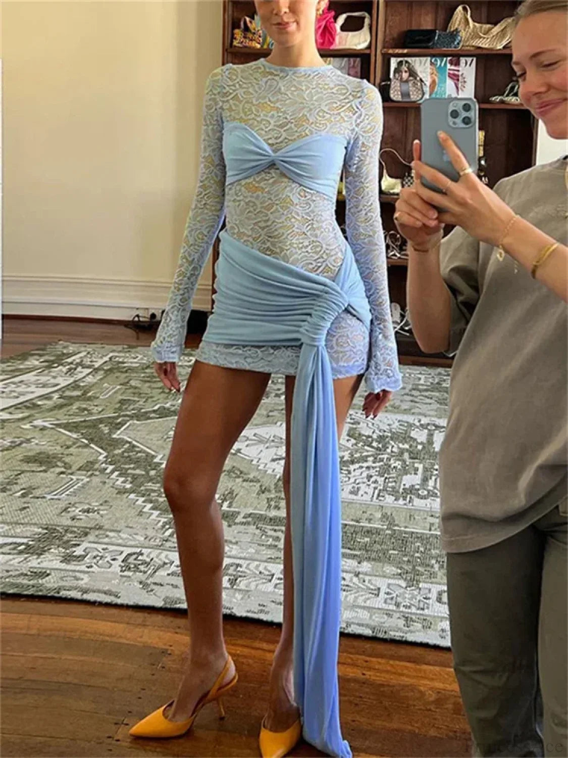 See-Through Lace Patchwork Mini Dress minidress-250223