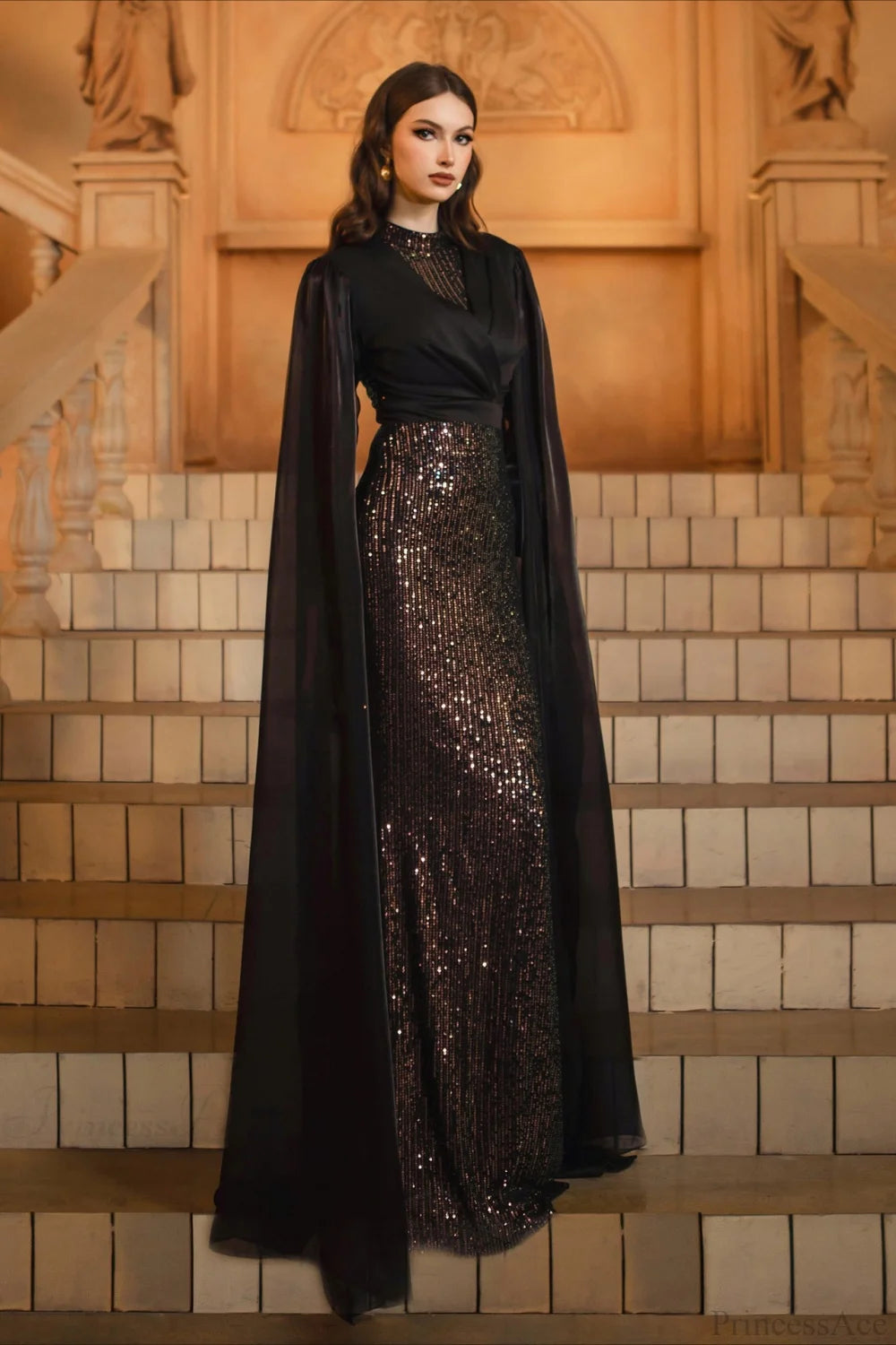 Sequin Crew Neck Long Sleeve Fitted Bodycon Wedding Dress