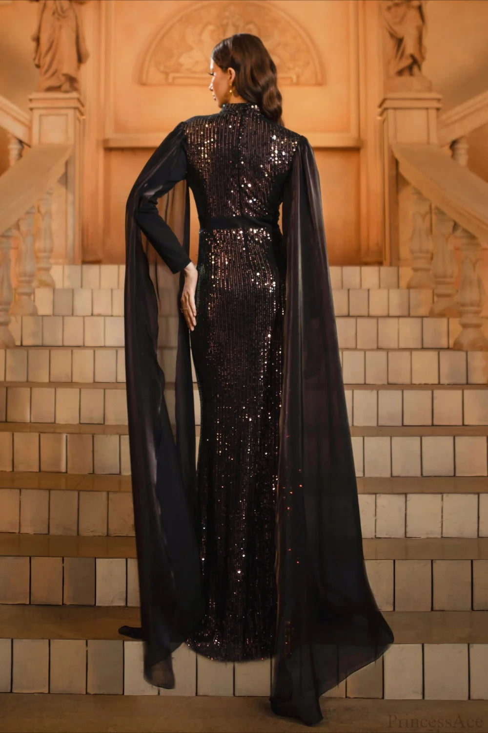 Sequin Crew Neck Long Sleeve Fitted Bodycon Wedding Dress