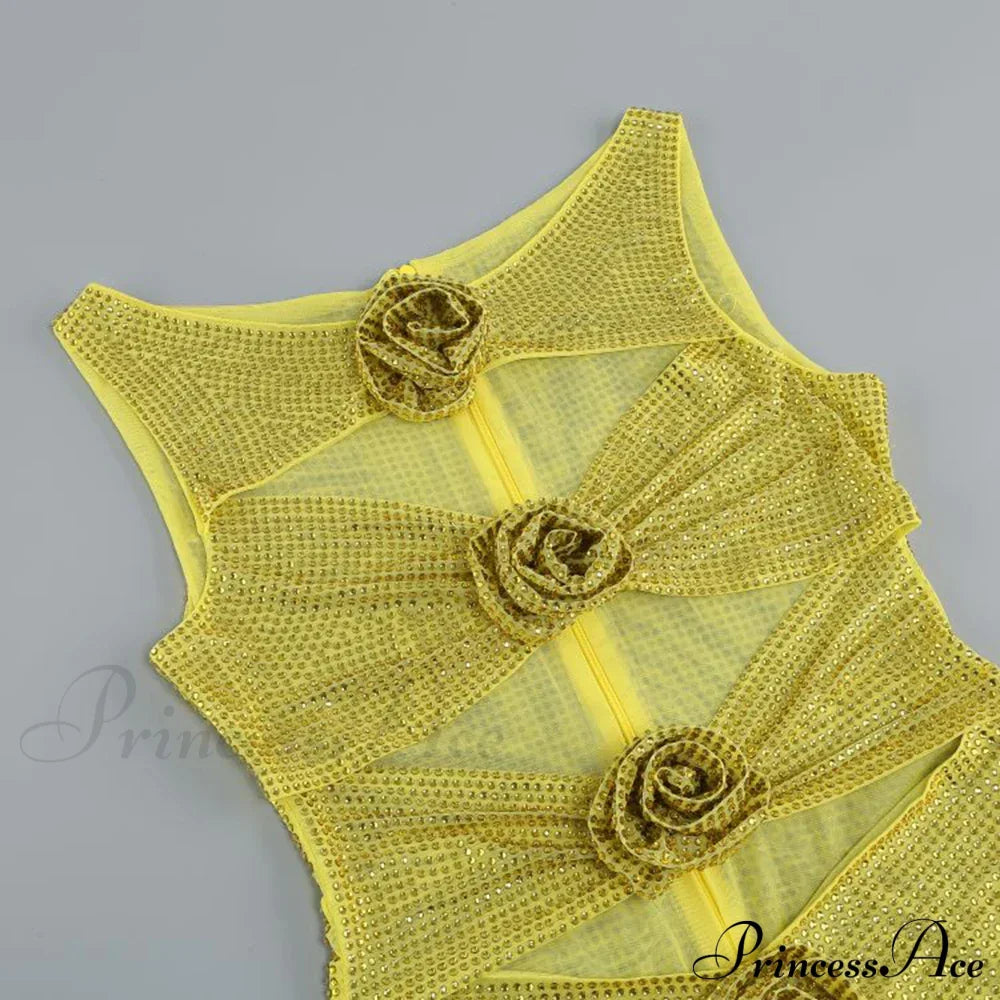 Sequin Flower Details Cut Graceful Out Bodycon Mini Dress