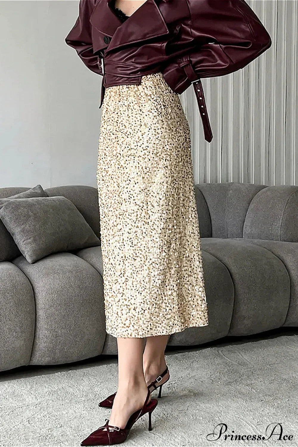 Sequin High Waist Midi Skirt