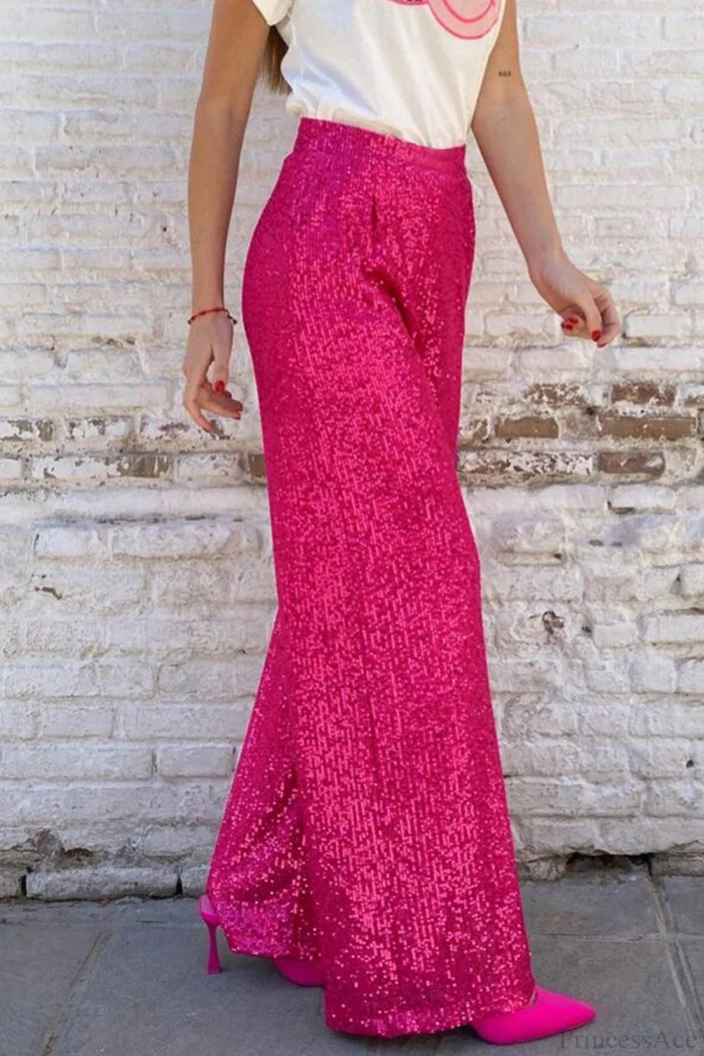 Sequin Long Straight Pants Rose / L