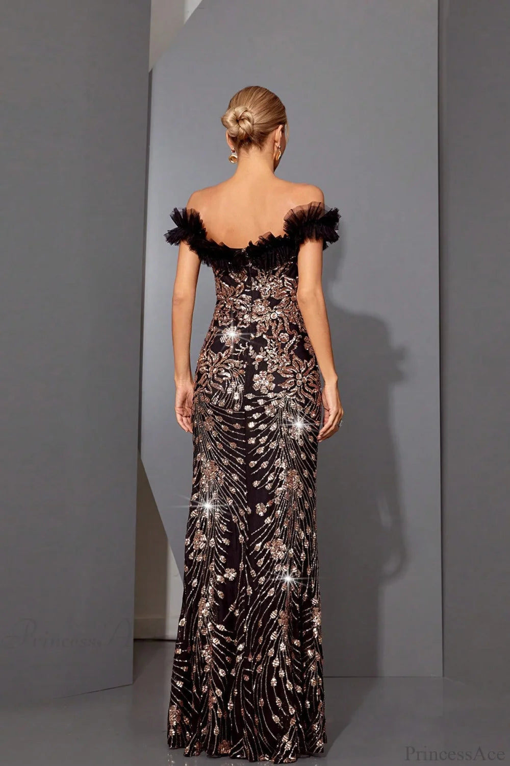 Sequin Off-the-Shoulder Fitted Mermaid Wedding Dress