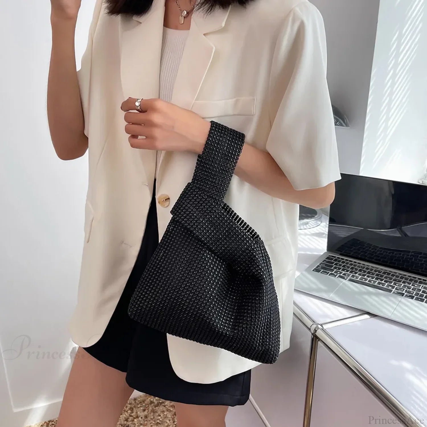 Sequin Rhinestone Sparkly Evening Wristlet Black wristlet-250126