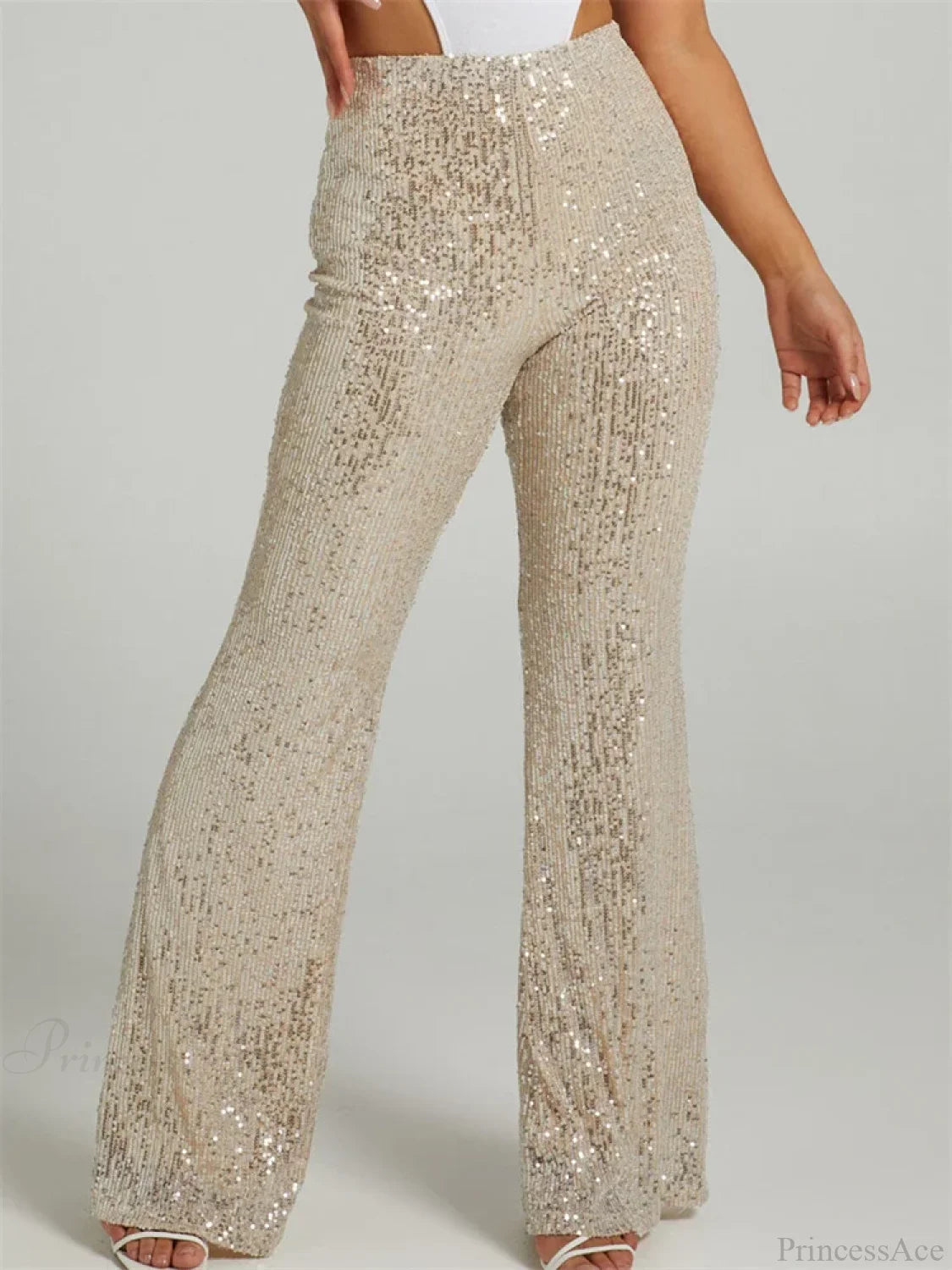 Sequined High Waist Slim Fit Flare Club Pant Beige / S pant-250223